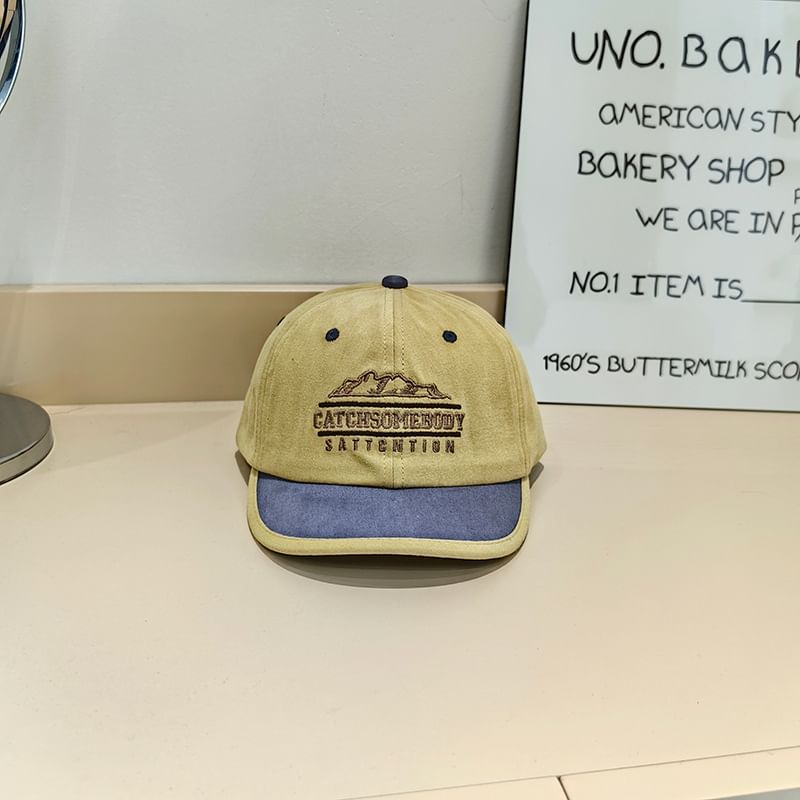 Embroidered Cap Color Panel Brim Short Lettering