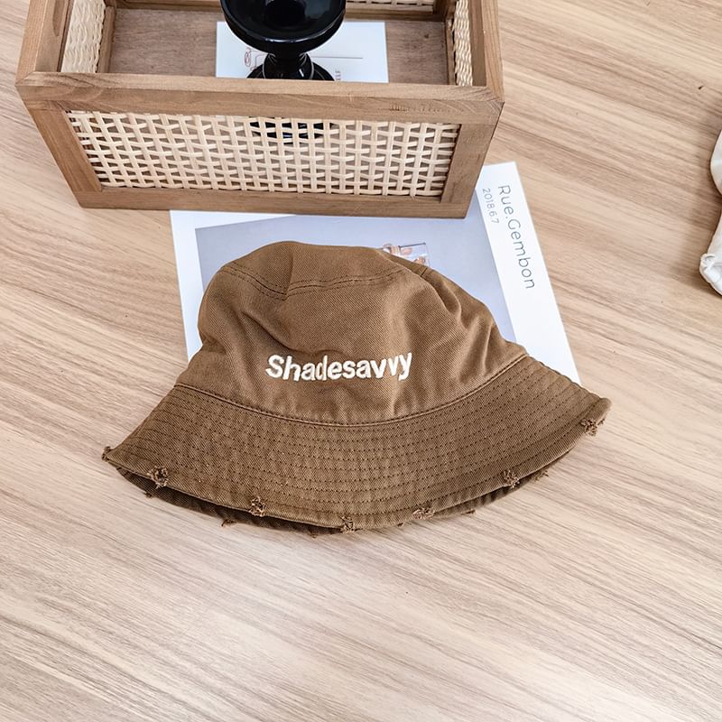 Lettering Embroidered Distressed Bucket Hat