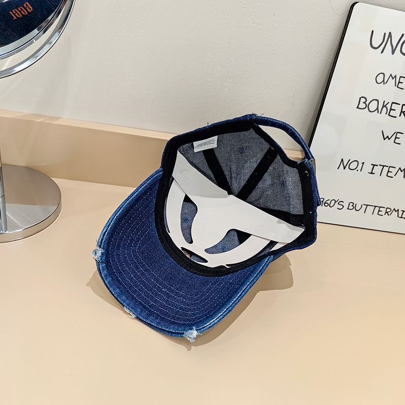 Lettering Embroidered Distressed Denim Baseball Cap