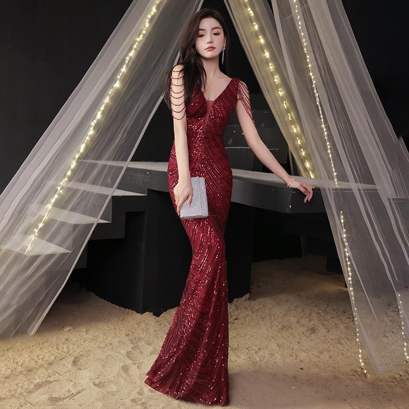 Strappy Mermaid Maxi Sequin Gown Sleeveless
