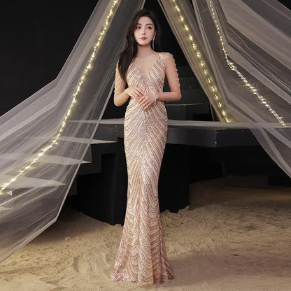 Strappy Mermaid Maxi Sequin Gown Sleeveless
