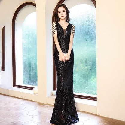 Sleeveless Sequin Strappy Mermaid Maxi Mermaid Gown