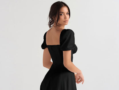 Thin Strap Side-Slit Midi Sundress in Solid Color
