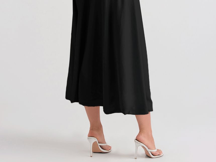 Thin Strap Side-Slit Midi Sundress in Solid Color