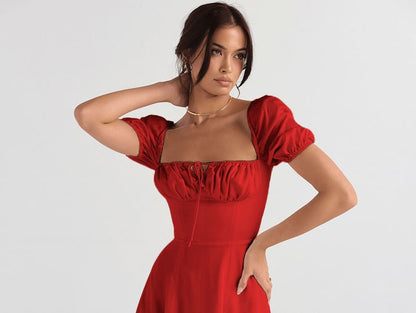 Thin Strap Side-Slit Midi Sundress in Solid Color
