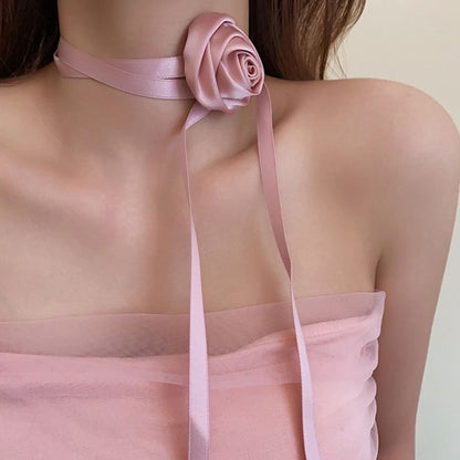 Plain Flower Satin Choker