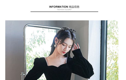 Long-Sleeve Square Neck Mesh A-Line Evening Gown