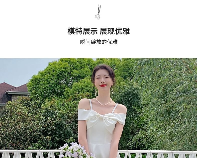 Bow Front Plain Midi A-Line Evening Dress