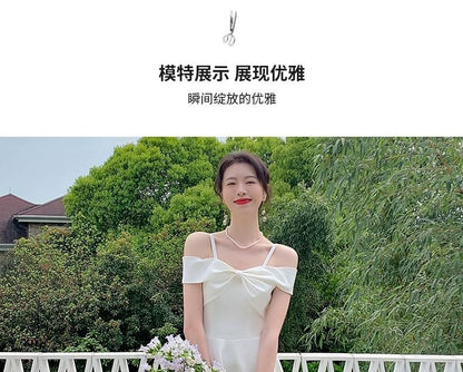 Bow Front Plain Midi A-Line Evening Dress