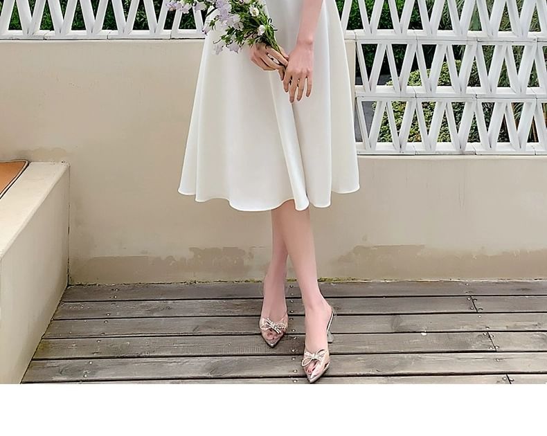 Bow Front Plain Midi A-Line Evening Dress