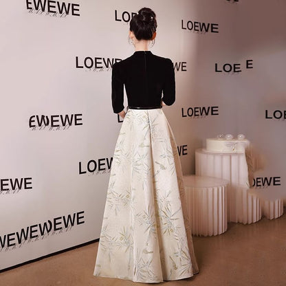 Notched Gown A-Line Evening Dress / Elbow-Sleeve