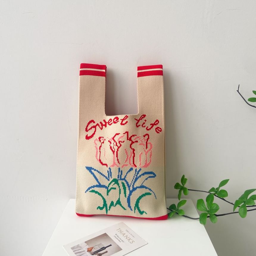 Patterned Knit Tote Bag