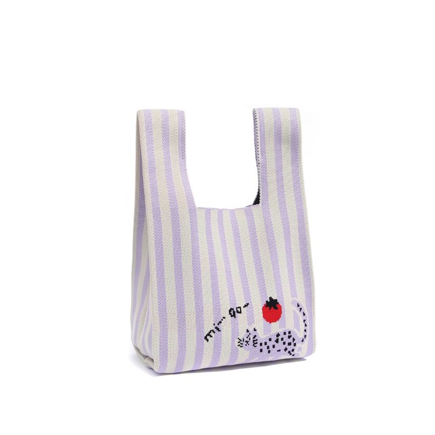 Cat Jacquard Knit Tote Bag