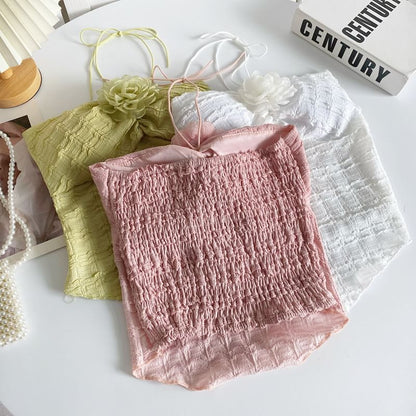 Neckholder-Crop-Top mit Blumen-Akzent und Unifarben