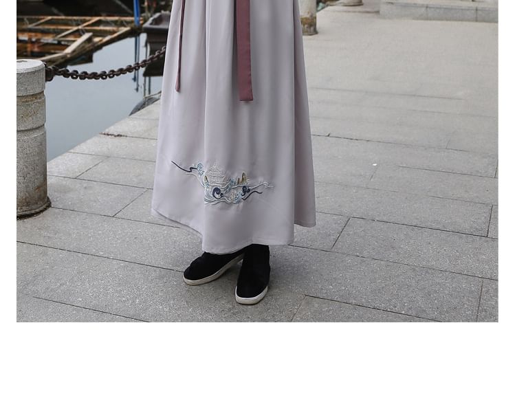 Embroidered Hanfu Robe / Hanfu Top / High Waist Maxi Skirt / Set