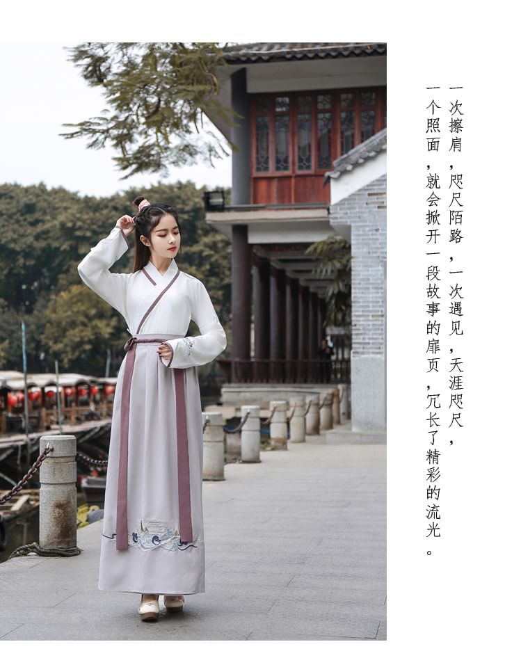 Embroidered Hanfu Robe / Hanfu Top / High Waist Maxi Skirt / Set