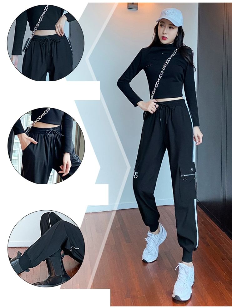 Drawstring Waist Striped Harem Cargo Pants