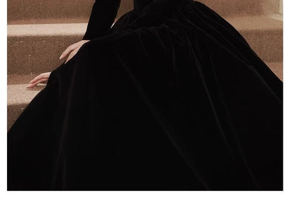 Long-Sleeve Velvet A-Line Evening Gown