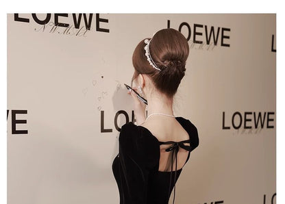 Long-Sleeve Velvet A-Line Evening Gown