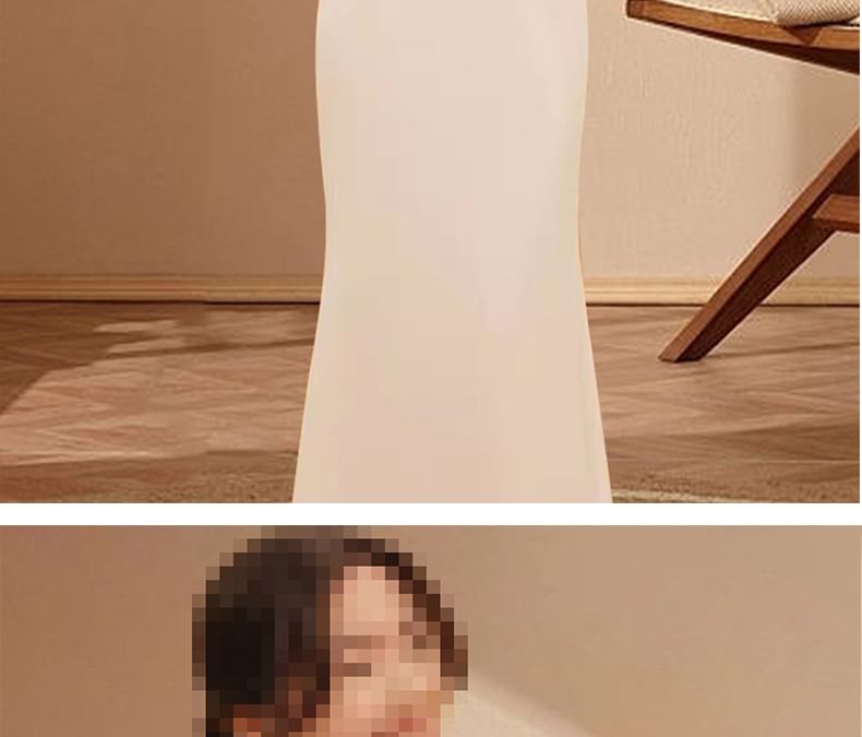 Short-Sleeve V-Neck Plain Mermaid Evening Gown