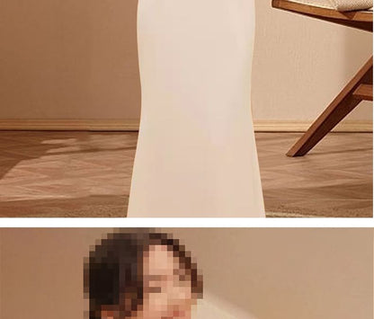 Short-Sleeve V-Neck Plain Mermaid Evening Gown