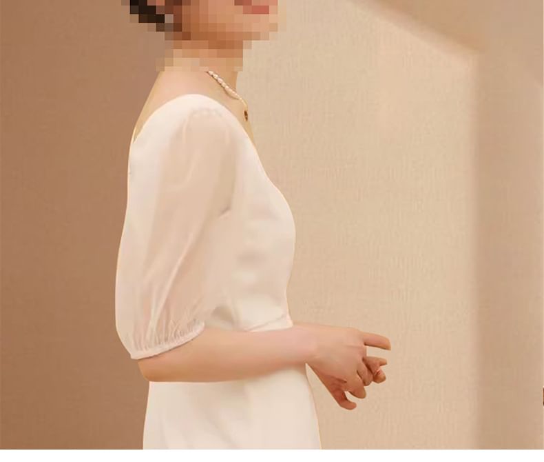 Short-Sleeve V-Neck Plain Mermaid Evening Gown