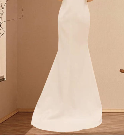 Short-Sleeve V-Neck Plain Mermaid Evening Gown