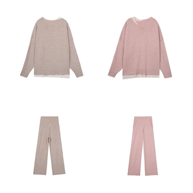 Two-Tone Set: + Pants High Leg Crew Long-Sleeve Waist T-Shirt Wide Neck