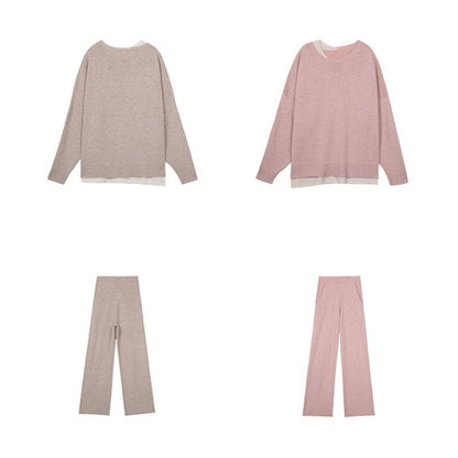 Two-Tone Set: + Pants High Leg Crew Long-Sleeve Waist T-Shirt Wide Neck