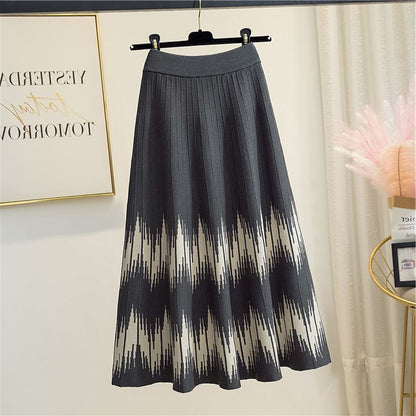 Skirt Waist Knit Midi Printed High A-Line