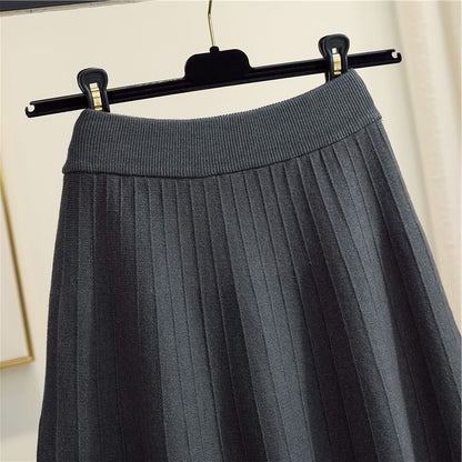 Skirt Waist Knit Midi Printed High A-Line