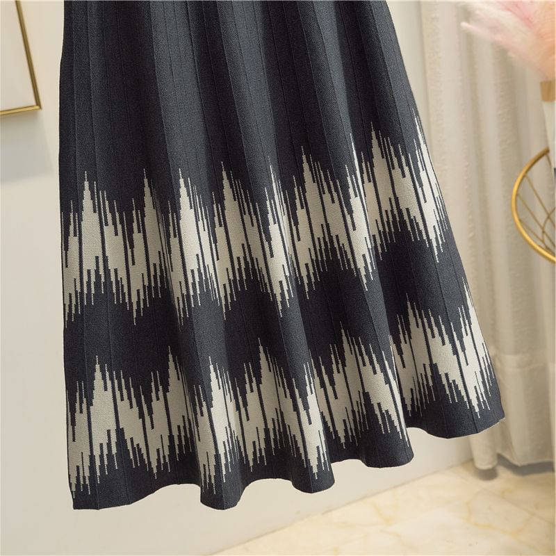 Skirt Waist Knit Midi Printed High A-Line