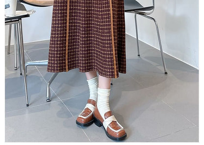 Waist High Skirt Midi Plaid Knit A-Line