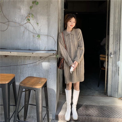 Plain Dress Long-Sleeve Polo-Neck Mini Sweater