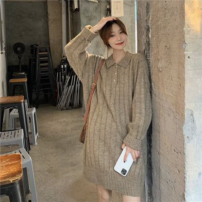 Plain Dress Long-Sleeve Polo-Neck Mini Sweater