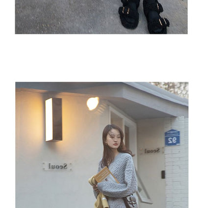 Long-Sleeve V-Neck Plain Midi Sweater Dress