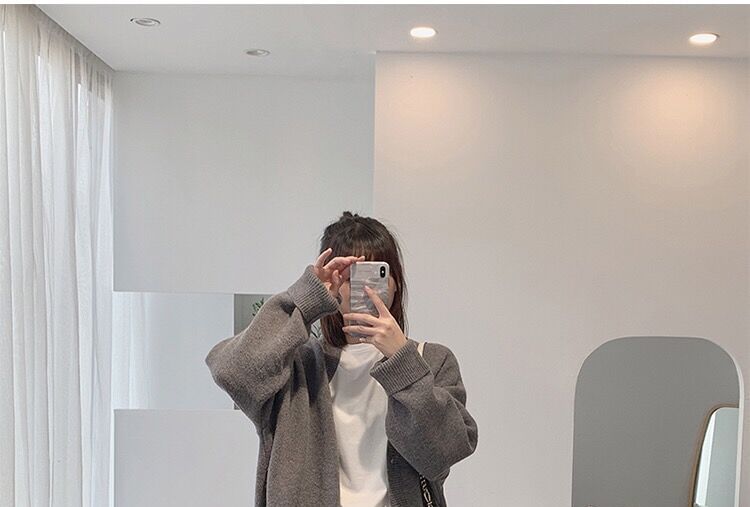 Embroidered Cardigan Letter Button-Up V-Neck