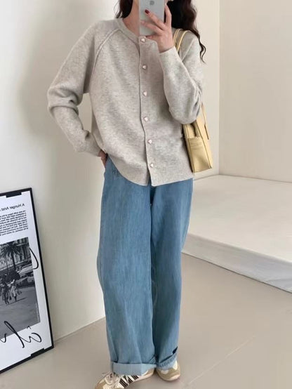 Plain Button-Up Cardigan