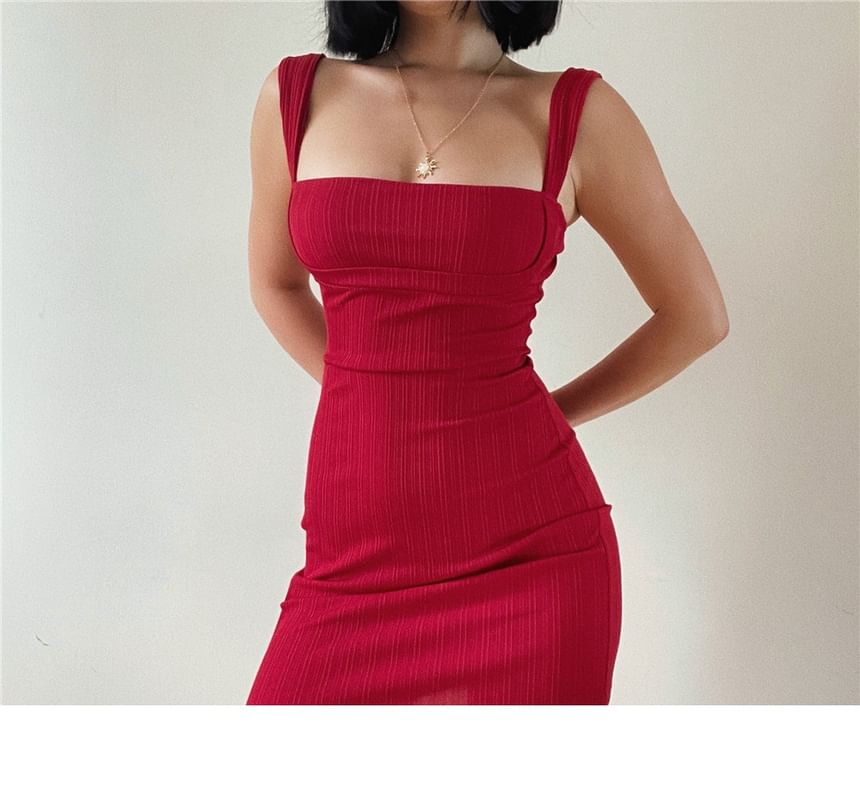 Shoulder Midi Plain Dress Sheath Off