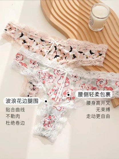 Set: Print Lace Thongs