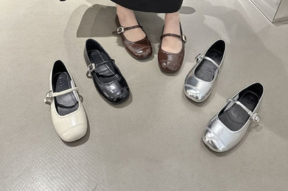 Plain Buckled Faux Leather Mary Jane Flats