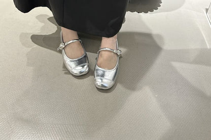 Plain Buckled Faux Leather Mary Jane Flats