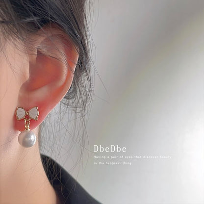 Bow Drop Cuff Pearl Faux Earring