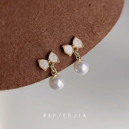 Bow Drop Cuff Pearl Faux Earring