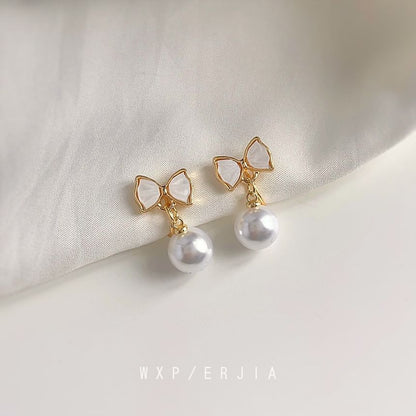 Bow Drop Cuff Pearl Faux Earring
