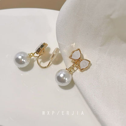 Bow Drop Cuff Pearl Faux Earring