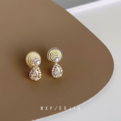 Faux Rhinestone Droplet Pearl Cuff Alloy Ear