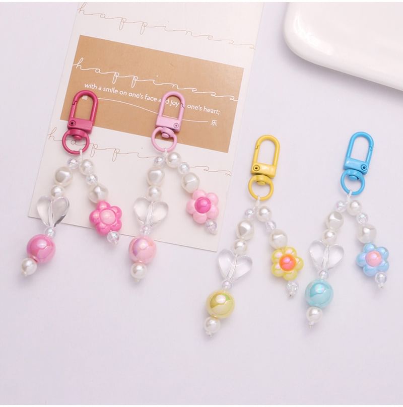 Floral Faux Pearl Bag Charm Keyring