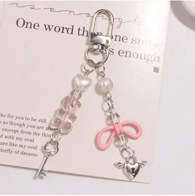 Flying Heart Lock & Key Acrylic Alloy Bag Charm Keyring