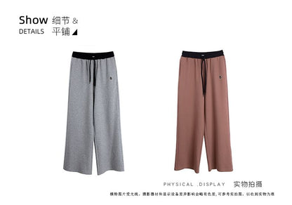 Drawstring Waist Lettering Embroidered Straight Leg Sweatpants